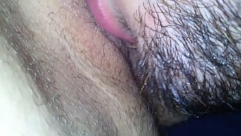 Licking hairy pussy of my chubby girlfriend, hidden phone
