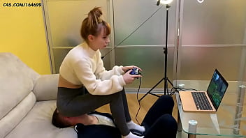 Gamer Girl Kira in Grey Leggings Uses Her Chair Slave While Playing During Fullweight Facesitting (Preview)