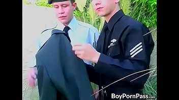 Military twink jizzed on after ass pounding outdoor session