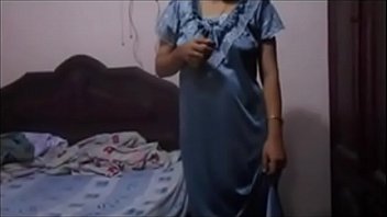 Indian Housewife In blue Nighty