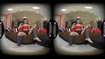 Solo honey, Bonnie is toying her shaved pussy, in VR