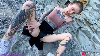 Tattooed Girl Fingering Pussy by the Sea - Outdoor