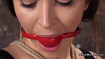 Babe in bondage gets feet tormented
